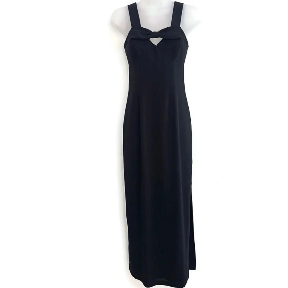 Vintage 90s Rampage Black‎ Formal Sweet Heart Bow Neckline Maxi Dress, XS